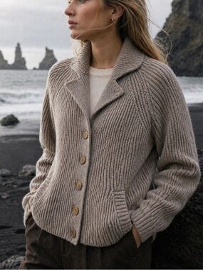ISDA & CO wool Ribbed Shawl Collar Cardigan Quiet Luxury Minimalist Knit large